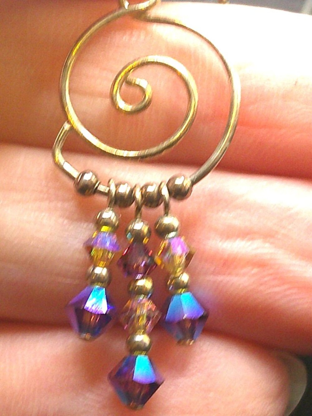 Spiral Necklace with Irredescent Blue/Purple Beads & Italian Box Chain